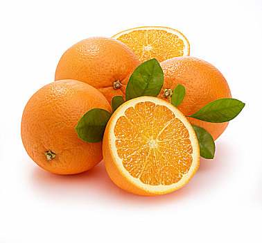 橘子,甜橙,叶子,白色背景
