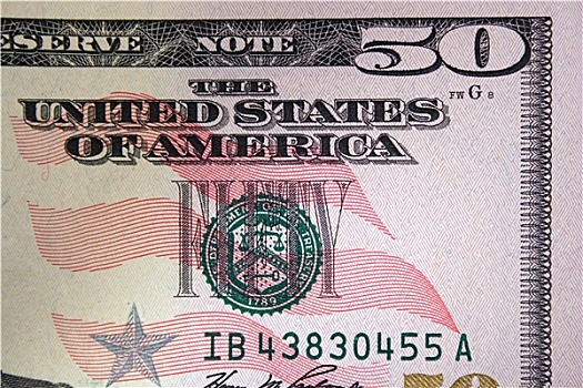 角,美国,50美元,钞票