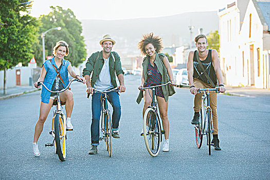 头像,微笑,朋友,坐,自行车,途中
