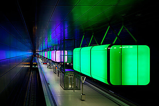 灯,安装,地铁,港城,地铁站,地铁线,汉堡市,德国,欧洲
