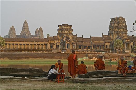 僧侣,正面,吴哥窟,最大,宗教建筑,世界,收获,柬埔寨