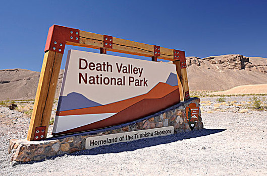 入口标志,死亡谷国家公园,莫哈维沙漠,加利福尼亚,美国