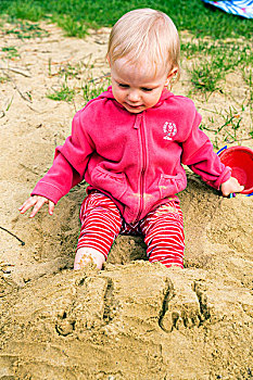 幼儿,玩,沙子,德国,欧洲