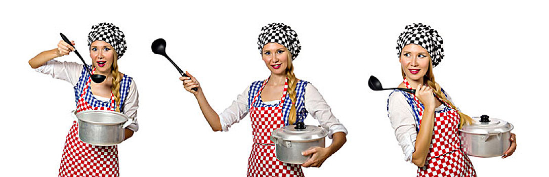 女人,烹饪,隔绝,白色背景