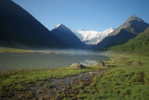 漂亮,山景,靠近,湖,高山湖,山地,水,山谷