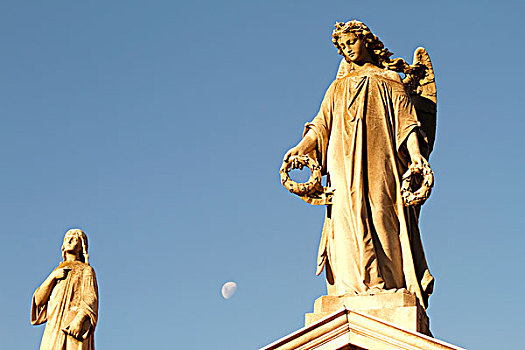 雕塑,墓地,雷科莱塔,月亮