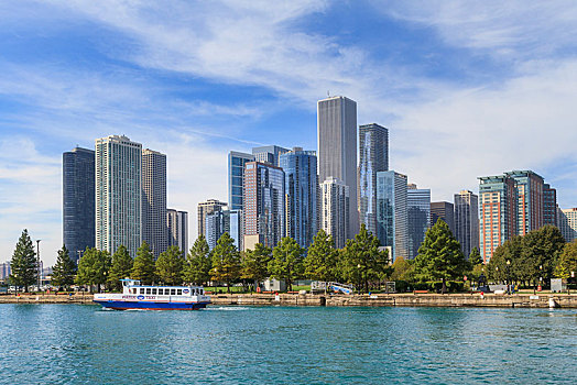 天际线,摩天大楼,密歇根湖,芝加哥,伊利诺斯,美国,北美