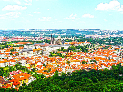 俯视,砖瓦,屋顶,老城,布拉格,捷克共和国