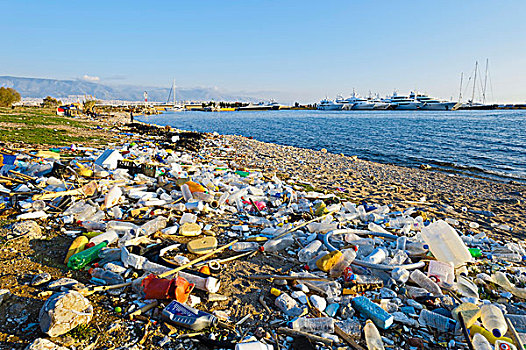 垃圾,海滩,希腊,欧洲