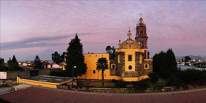 圣玛丽亚教堂,火山,背景,墨西哥