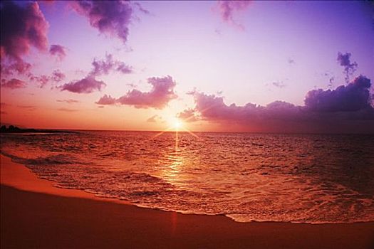 夏威夷,瓦胡岛,北岸,漂亮,日落,上方,海洋