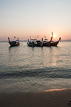 船,海滩,日落,甲米,省,泰国,亚洲