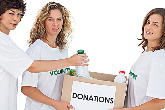 志愿者,女人,放,食物,捐赠,盒子