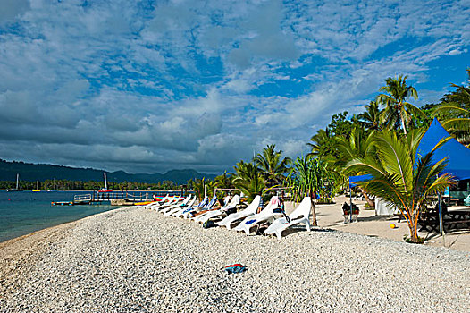沙滩椅,排列,隐避处,岛屿,靠近,维拉港,瓦努阿图,南太平洋