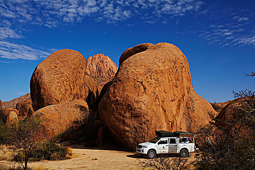 四驱车,营地,旁侧,巨大,漂石,纳米比亚,非洲