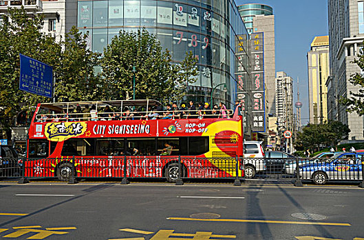 观光,旅游巴士,上海,中国,亚洲
