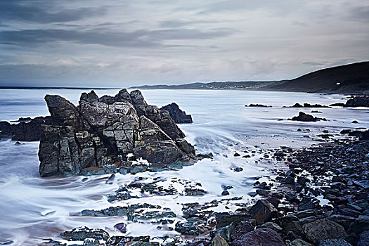 石头,海洋,德文郡,英国