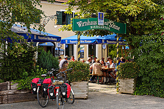 酒馆,啤酒坊,太阳,靠近,上巴伐利亚,巴伐利亚,德国,欧洲