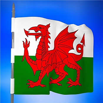 威尔士,旗帜,蓝天