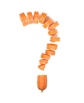 切开的胡萝卜块组成的问号,创意图像