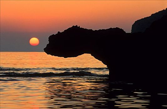 剪影,岩石构造,克里特岛,希腊