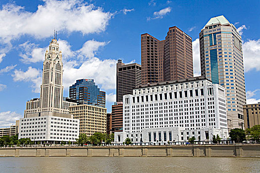 摩天大楼,城市,河,哥伦布,俄亥俄,美国
