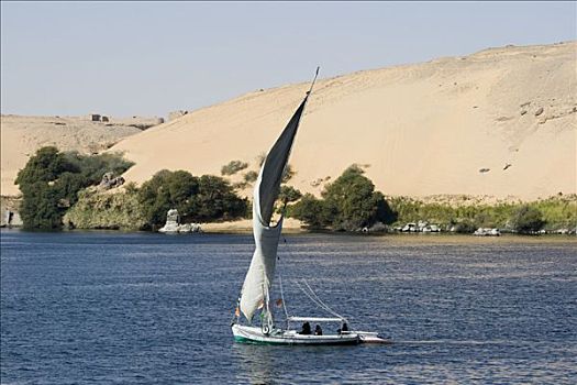 三桅帆船,尼罗河,西部沙漠,边缘,阿斯旺,尼罗河流域,埃及,非洲