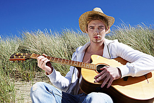 头像,金发,男青年,弹吉他,沙丘