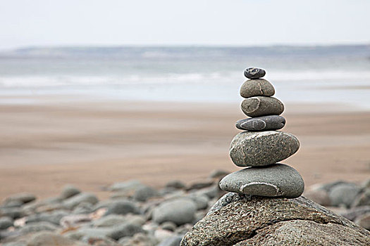 石头,塔,平衡,鹅卵石,海滩