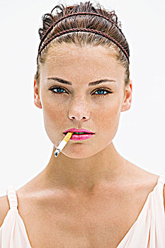 女人,肖像,吸烟,香烟