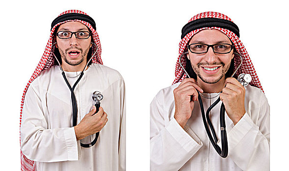 阿拉伯,博士,听诊器,白色背景