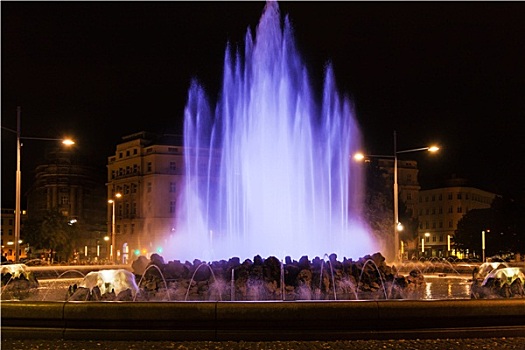 蓝色,喷泉,广场
