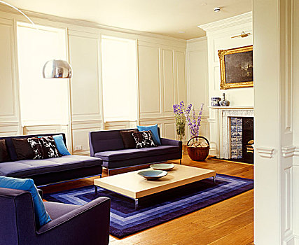 蓝色,白色,现代,意大利,家具,增加,接触,城市,魅力,传统,乔治时期风格,起居室