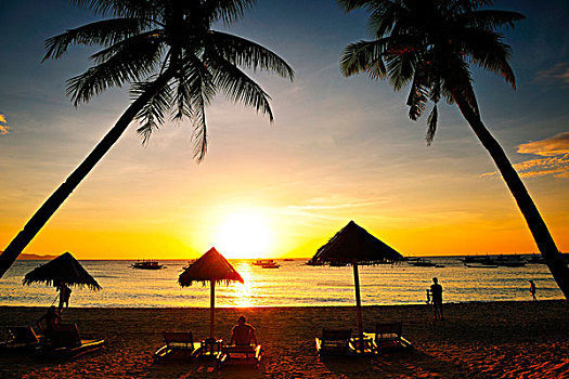 海滩,日落,长滩岛,菲律宾,东南亚