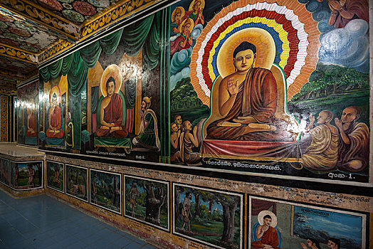画廊,壁画,场景,佛,庙宇,南方,省,斯里兰卡,亚洲