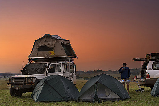 帐篷,越野车辆,国家公园,山谷,乌干达