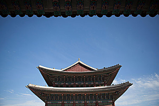 仰视,塔,屋顶,韩国,首尔