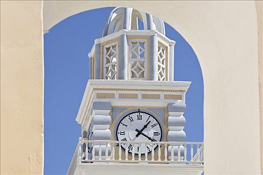塔,钟表,教堂,锡拉岛,希腊