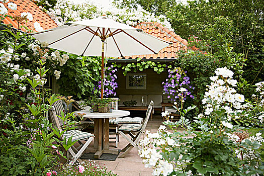 会客区,遮阳伞,夏天,花园