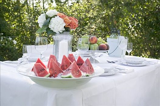 西瓜,水果,葡萄酒,桌上,花园