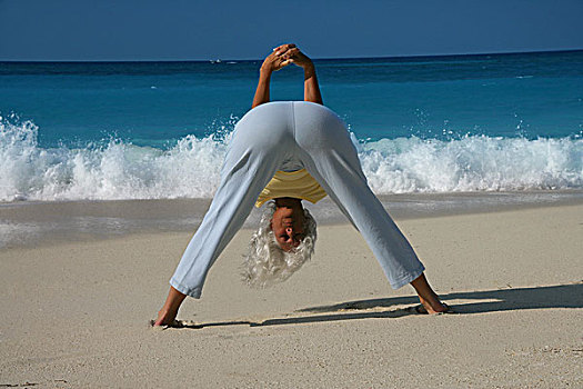 女人,练习,瑜珈,热带沙滩