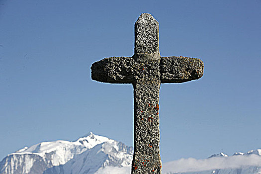 法国,十字架,面对,勃朗峰