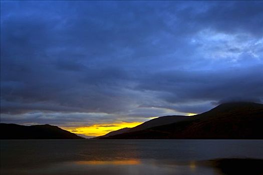 日落,湖,斯凯岛