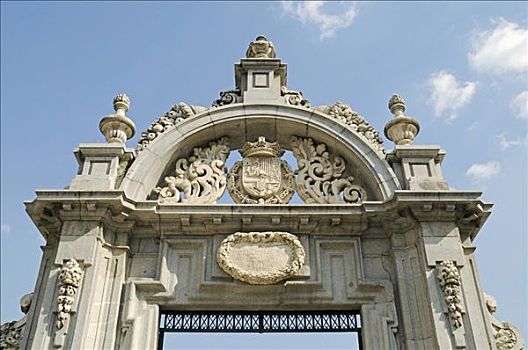 盾徽,高处,大门,入口,公园,马德里,西班牙,欧洲