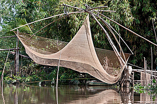 渔网,河,湄公河,湄公河三角洲,越南,东南亚
