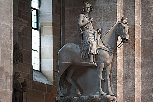 石头,骑马雕像,中世纪,班贝格,大教堂,世界遗产,上弗兰科尼亚,巴伐利亚,德国,欧洲