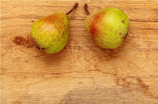 两个,梨,水果,木桌子,背景