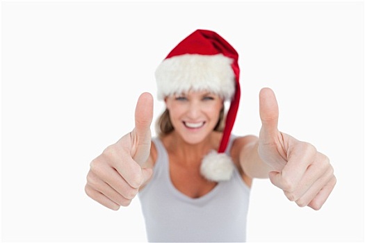 微笑,女人,竖大拇指,圣诞节,帽子