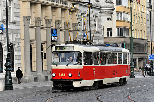 线条,有轨电车,移动,城市,中心,布拉格,捷克共和国,欧洲