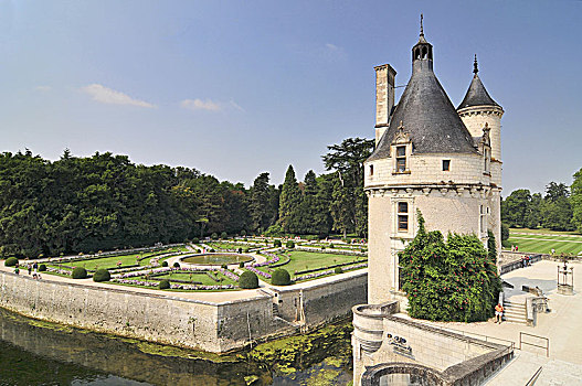 舍农索城堡,花园,法国,城堡,靠近,小,乡村,卢瓦尔河谷,建造,15-16岁,世纪,旅游胜地